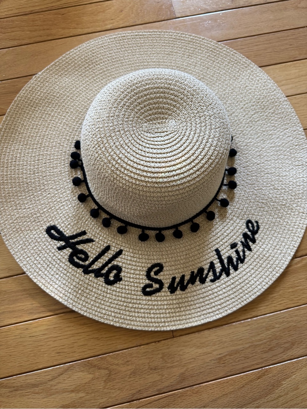Altar'd State Natural Straw Sun Hat with Black Script “Hello Sunshine”